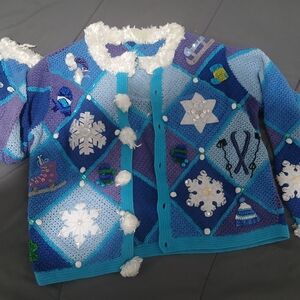 Kids Blue and Purple Winter-Themed Cardigan